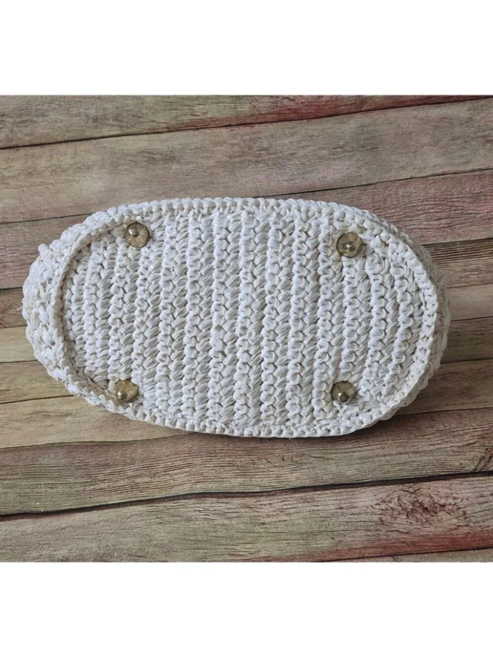 Vtg 60's Woven Raffia Ivory Straw Flower Purse Kiss Lock Closure Made In Japan